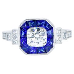 GIA Certified Diamond and Vivid Blue Sapphire Contemporary  Ring