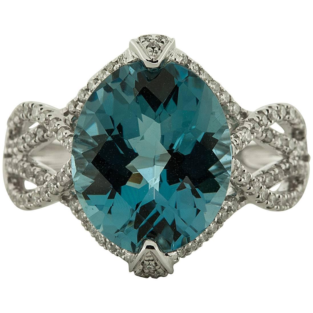 5.50ct Blue Topaz and Diamond Ring For Sale