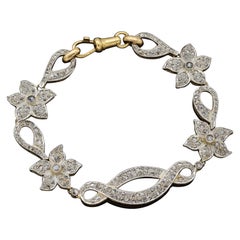 Bracelet floral ancien en or jaune et platine avec diamants taille rose de 6,00 TCW