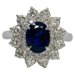 Anello Bochic "Retro Vintage" con zaffiro blu naturale e diamanti in platino