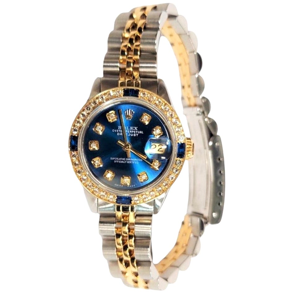 Rolex Damen 26mm Datejust 6917 Blauer Diamant Saphir Jubiläum im Angebot