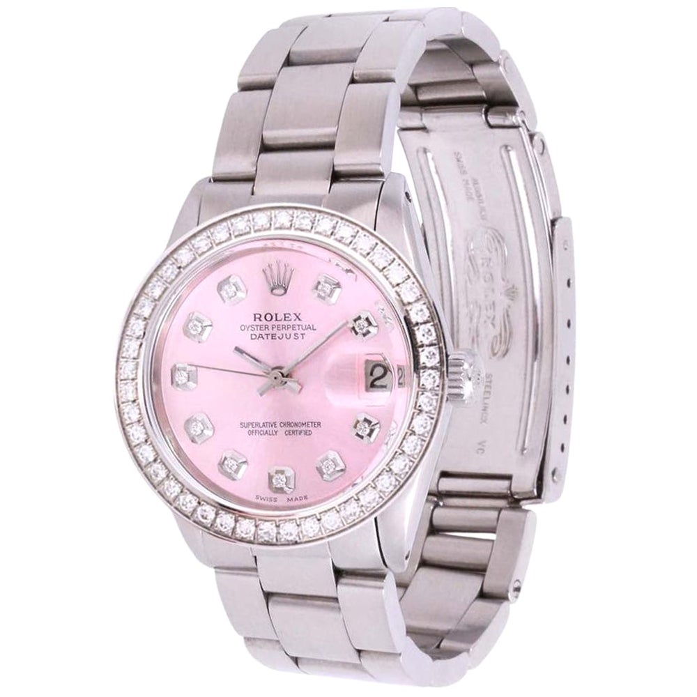 Rolex Ladies 31mm 6824 Ladies Pink Diamond Oyster Steel For Sale