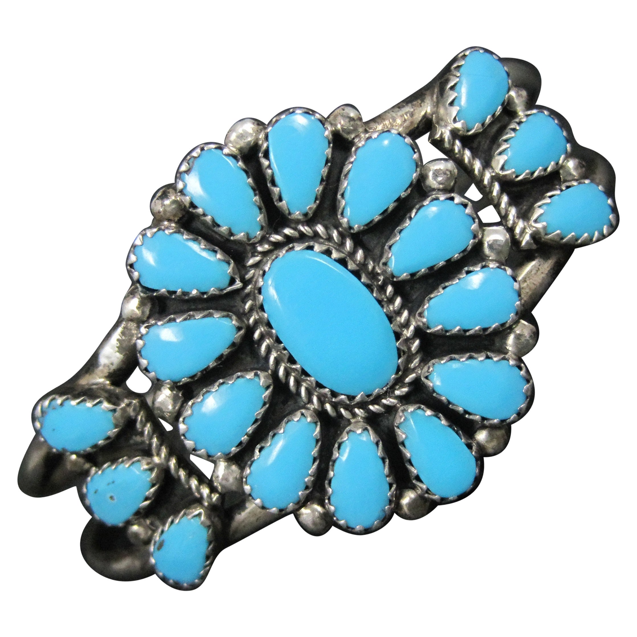 Small Turquoise Cluster Cuff Bracelet 5.25 Inches  For Sale