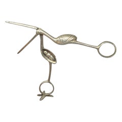 French Silver Birth Stork Scissors Swaddled Baby 19th Century Birth Announcement