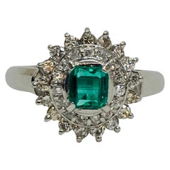 Bochic “Retro Vintage”  Natural Emerald & Platinum Diamond Cluster Ring