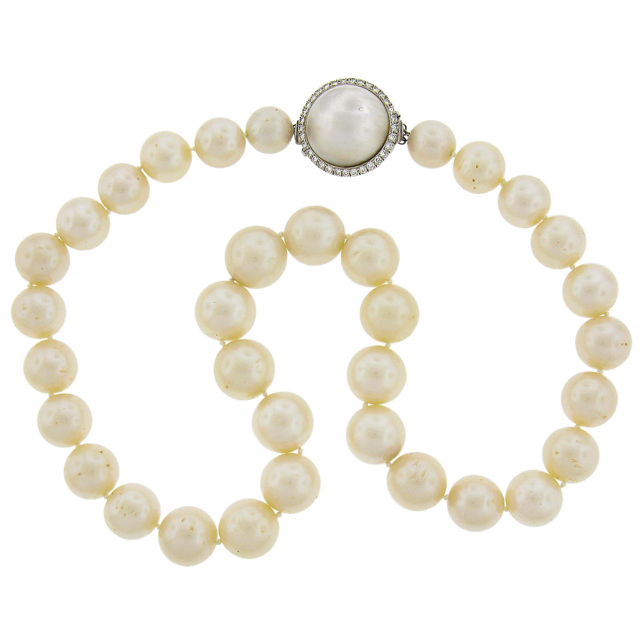 Handmade 18" Akoya Natural White Pearl Necklace – 9-8mm – 14K Gold Clasp