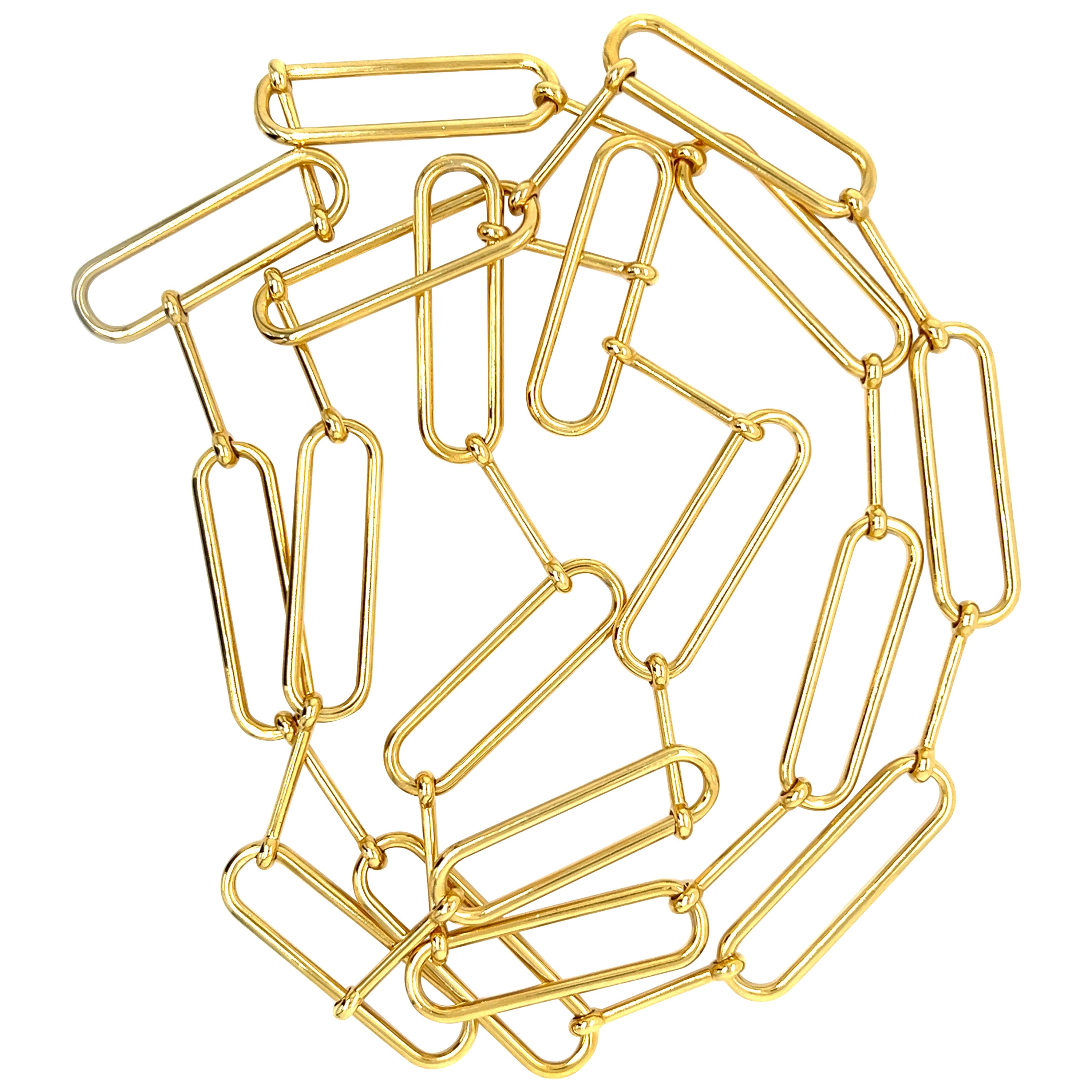 Berca Geometrical Link Shaped Yellow Gold Long Chain Necklace