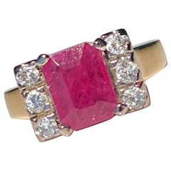 Vintage 1.42ct Natural Ruby & Diamond Yellow Gold Ring 18kt