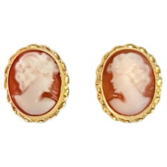 Pink Cameo Earrings in 14k Yellow Gold 