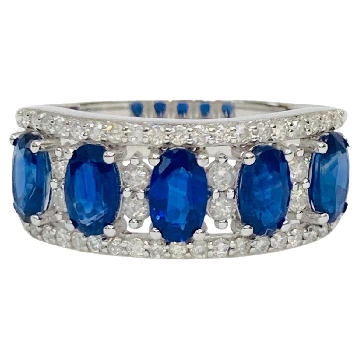 Bochic Retro Vintage Saphir & Diamant  18 Karat Gold & Eternity Cluster-Ring. im Angebot