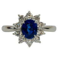 Anello Bochic "Retro Vintage" con zaffiro blu naturale e diamanti in platino