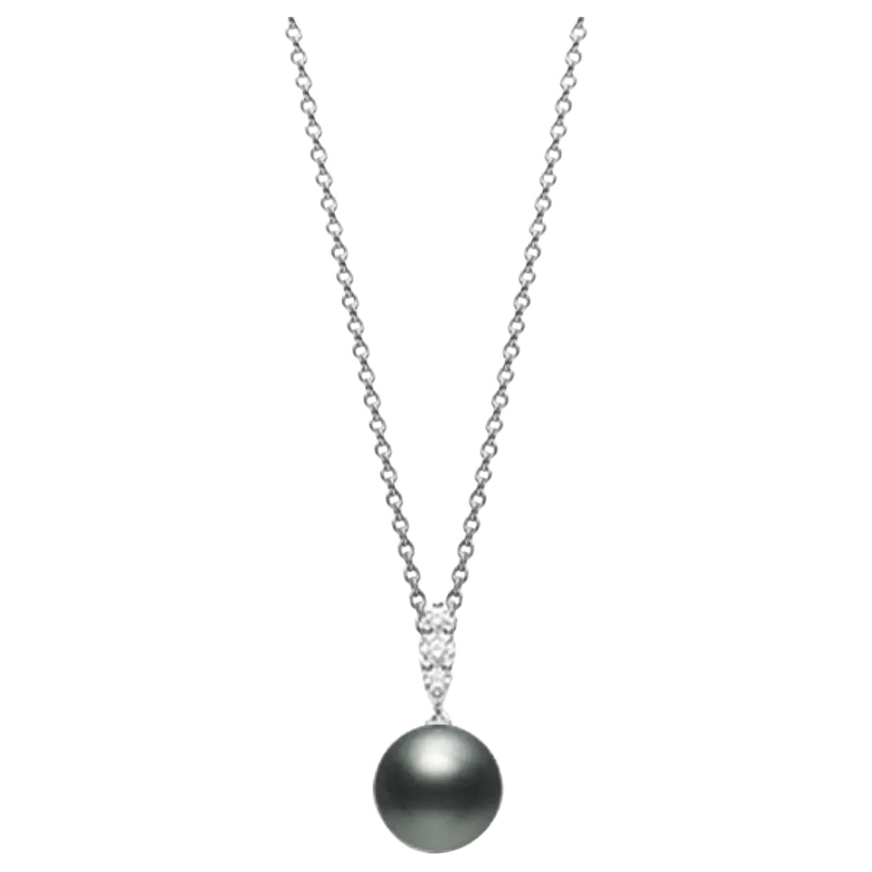 Mikimoto Morning Dew Black South Sea Pearl and Diamond Pendant MPA10383BDXW For Sale