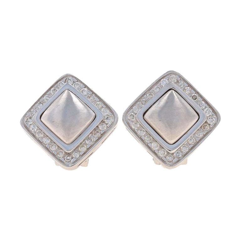 White Gold Diamond Large Stud Earrings - 14k Round Brilliant .50ctw Halo Pierced For Sale