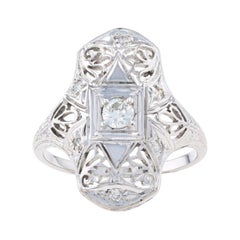 White Gold Diamond Art Deco Ring - 18k European Cut .28ctw Vintage Filigree