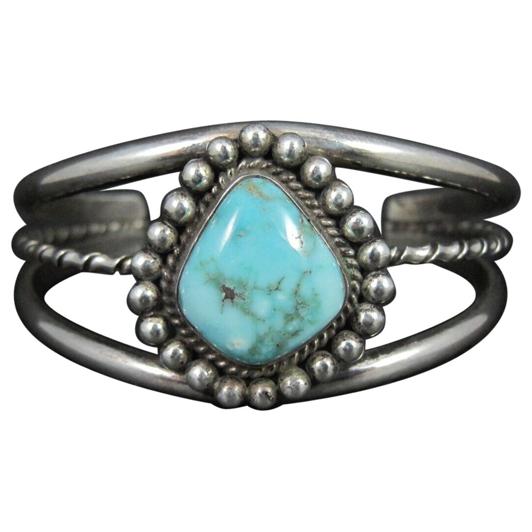 Southwestern Sterling Turquoise Cuff Bracelet 6.5 Inches For Sale