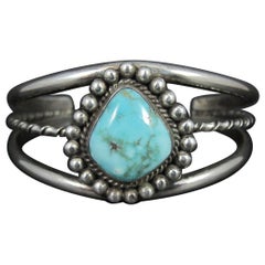 Southwestern Sterling Turquoise Cuff Bracelet 6.5 Inches