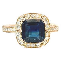 Très rare bague certifiée 14k 2.5 Crt Royal Blue Sapphire Diamond Statement Ring