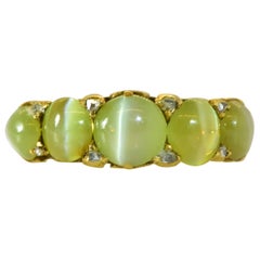 Used 18K Ring with Fine and Rare Natural Cat's Eye Chrysoberyls circa 1880 