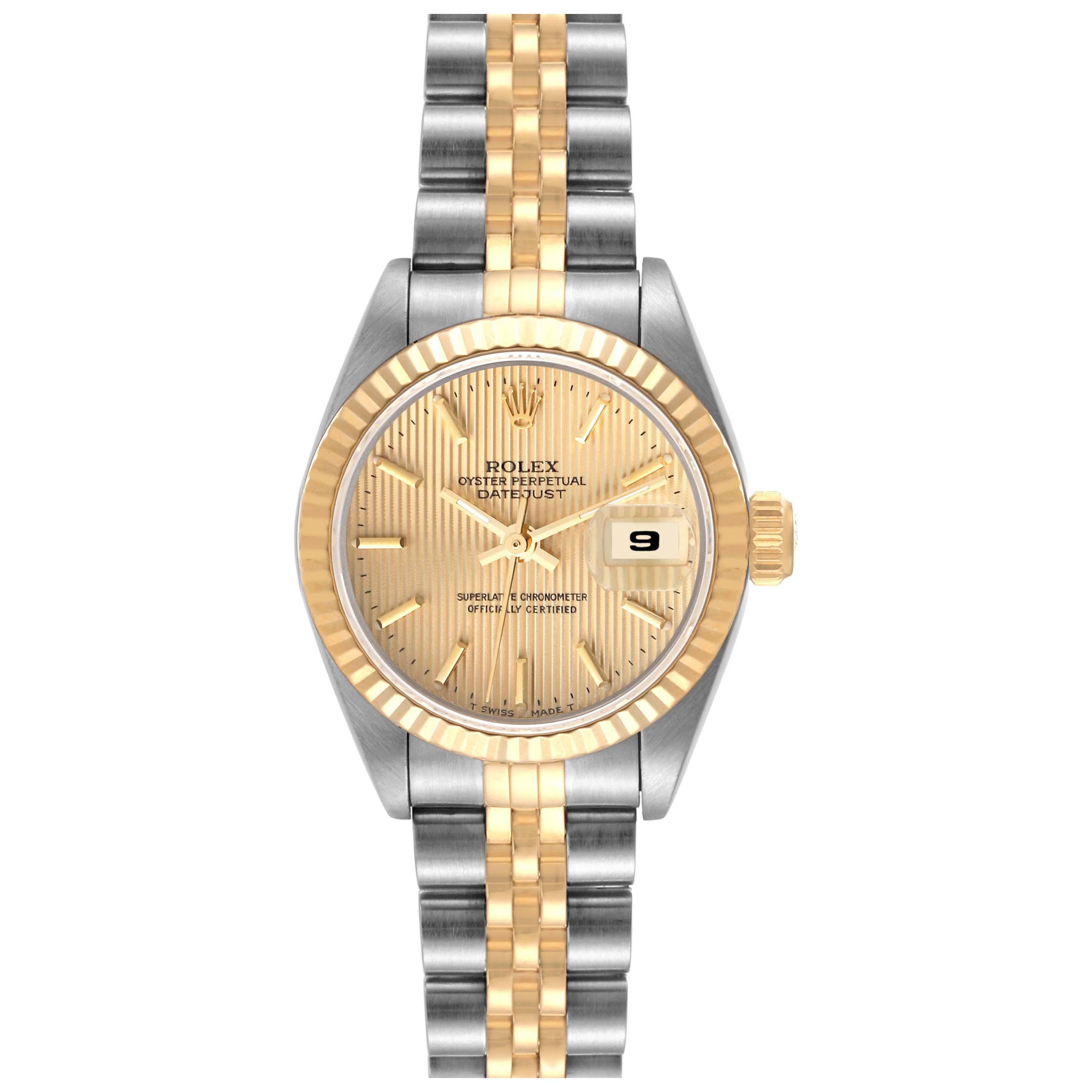 Rolex Datejust Steel Yellow Gold Tapestry Dial Ladies Watch 69173