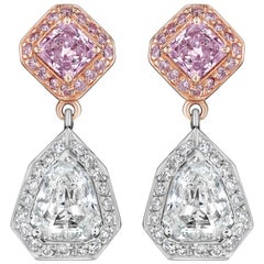 3.72ct Fancy Purple Pink GIA Certified Shield & Radiant Cut Diamond Earrings
