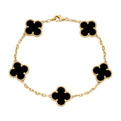 Van Cleef & Arpels Bracelet vintage Alhambra à 5 motifs en or jaune et onyx VCARA41300