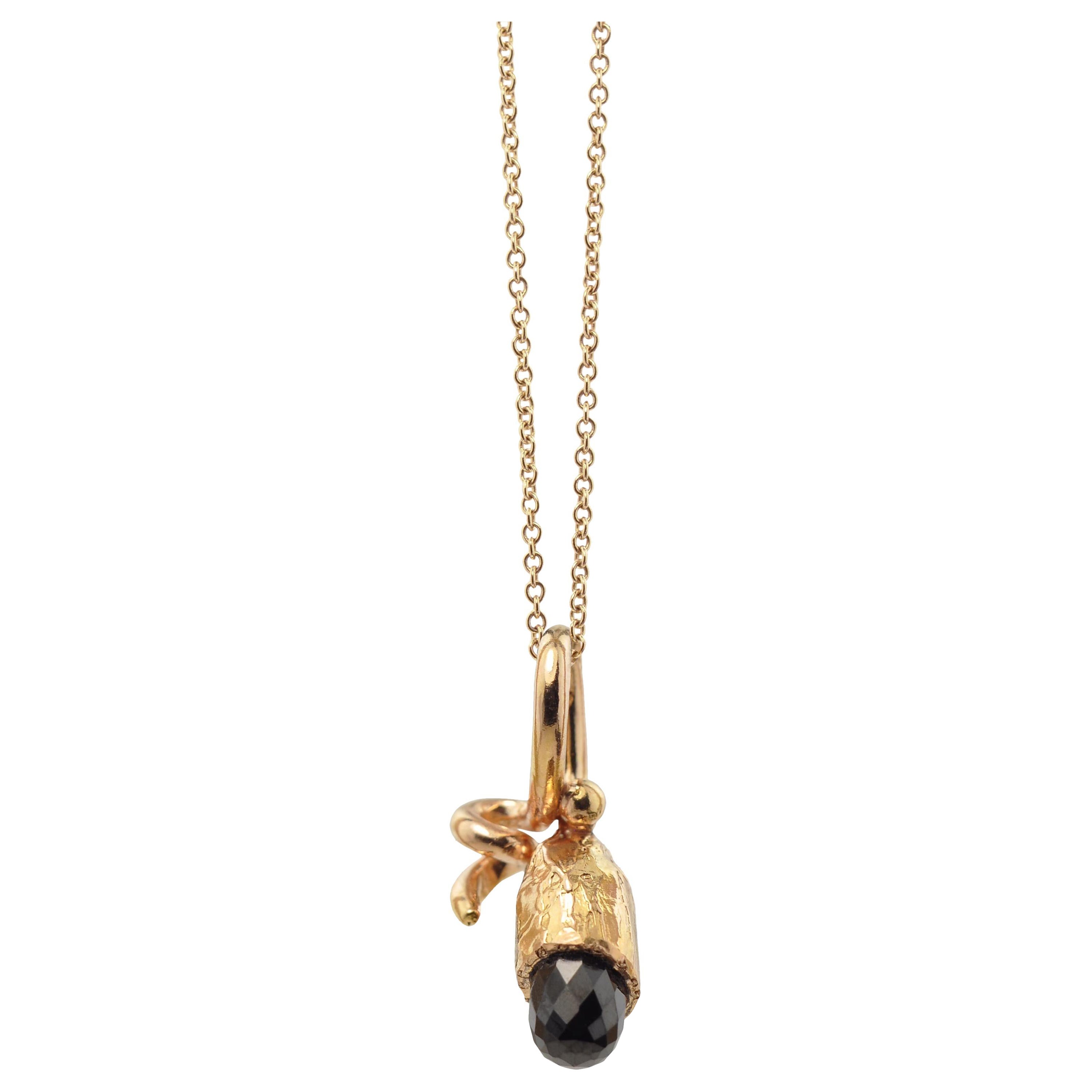 Susan Crow Studio Rose Gold and Black Spinel Organic Pod Pendant With Chain For Sale