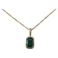 14K Yellow Gold Emerald & Diamond Pendant Necklace #15606 JAGi Certified