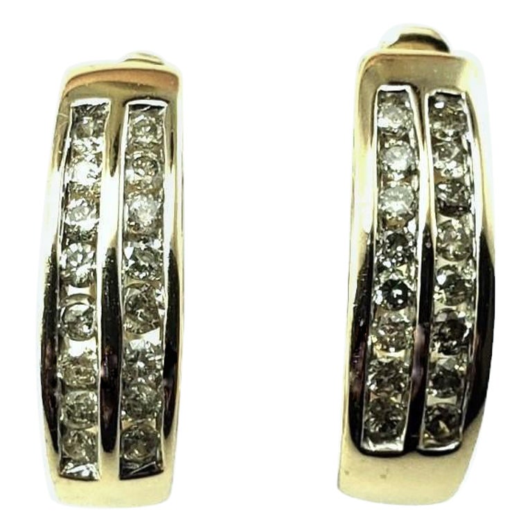 14 Karat Yellow Gold and Diamond Huggie Earrings #15577 For Sale