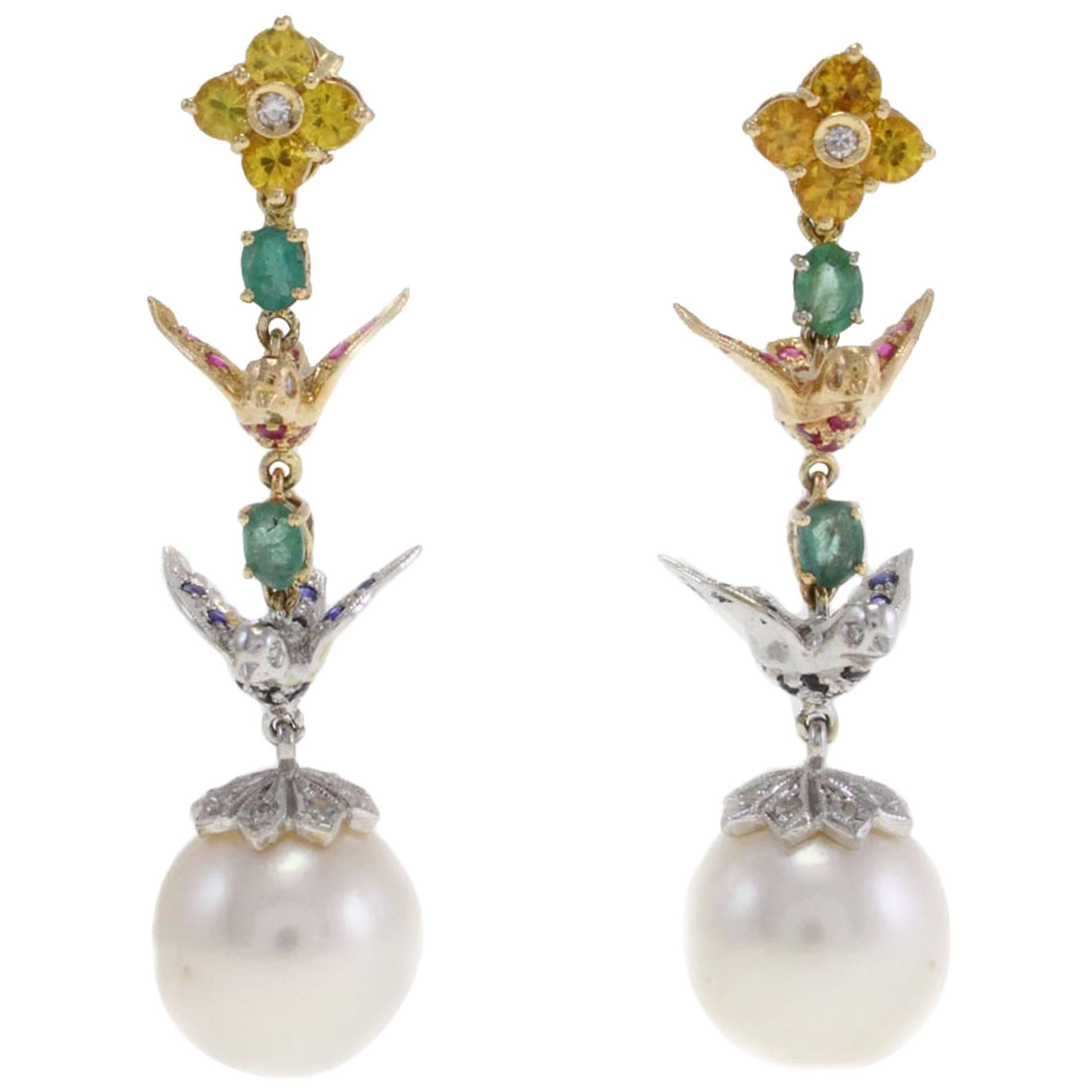Luise Diaond Sapphire Pearl Spring Earrings