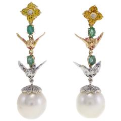 Retro Luise Diaond Sapphire Pearl Spring Earrings