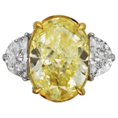 5.40 ct Natural Fancy Yellow Oval Diamond 3 Stone Engagement Ring GIA Scarselli