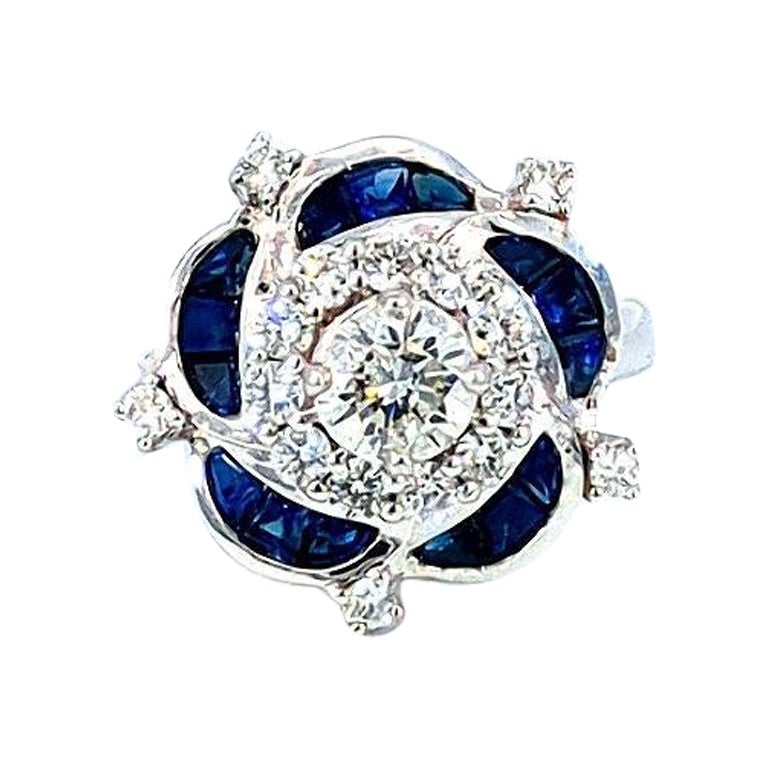 1.56 Carat Diamond and Sapphire Cluster Ring For Sale
