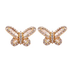 Superbes boucles d'oreilles papillon en or jaune 14 carats avec diamants