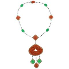 Luise Diamond Emerald Coral Gold Necklace 3