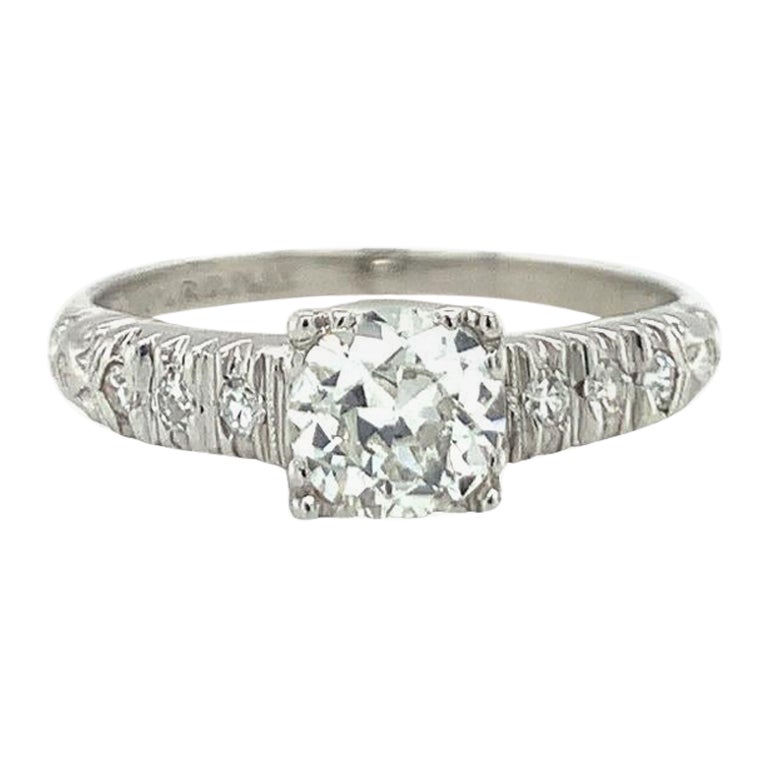 Art Deco Diamond Solitaire Platinum Ring For Sale