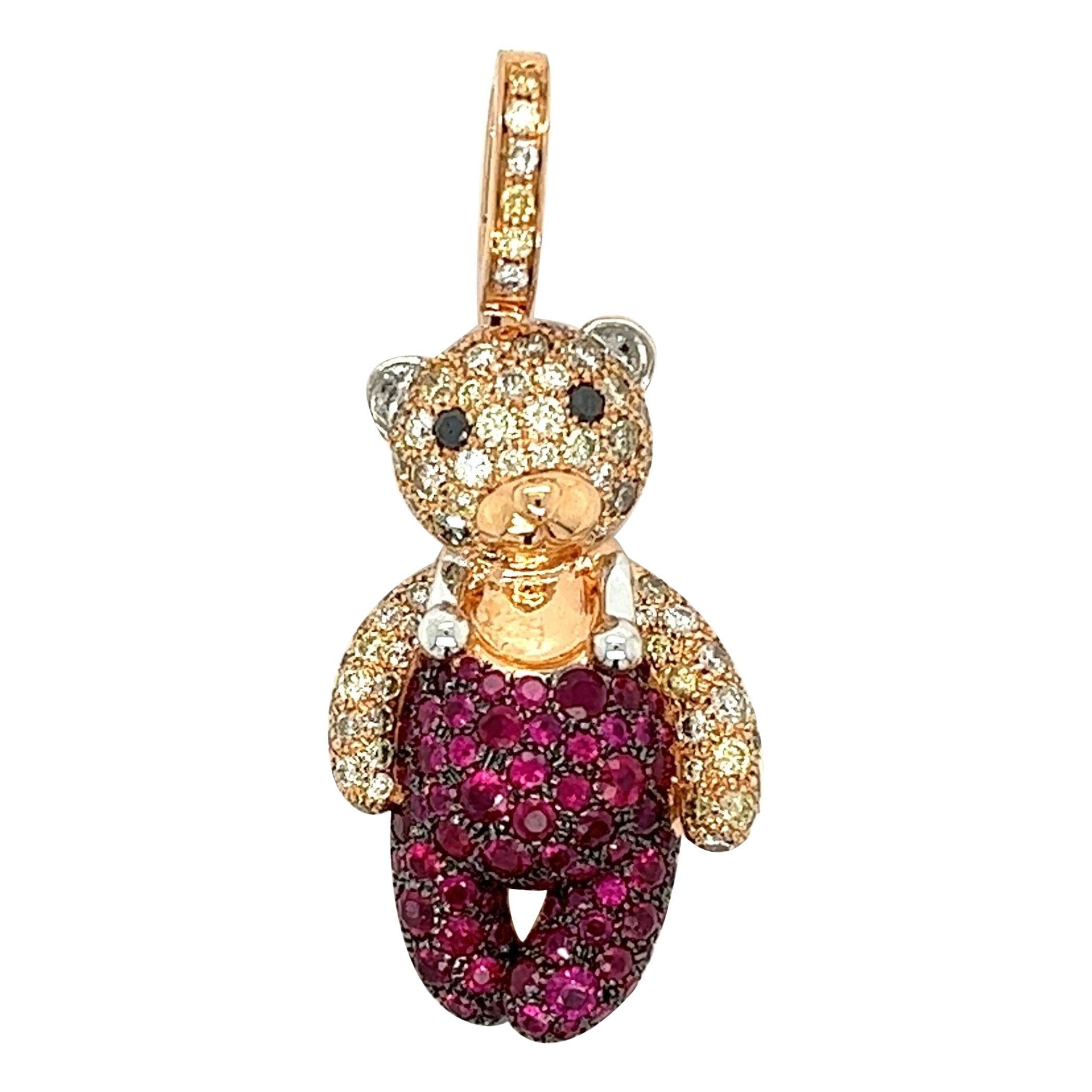 18K Rose Gold Bear Ruby Pendant with Diamonds For Sale