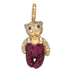 18K Rose Gold Bear Ruby Pendant with Diamonds