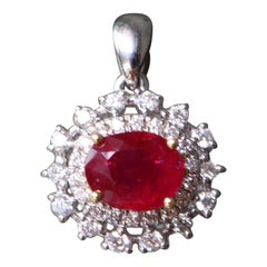 GIA certified 1.06Carat Burmese Unheated Ruby and Natural Diamond Pendant