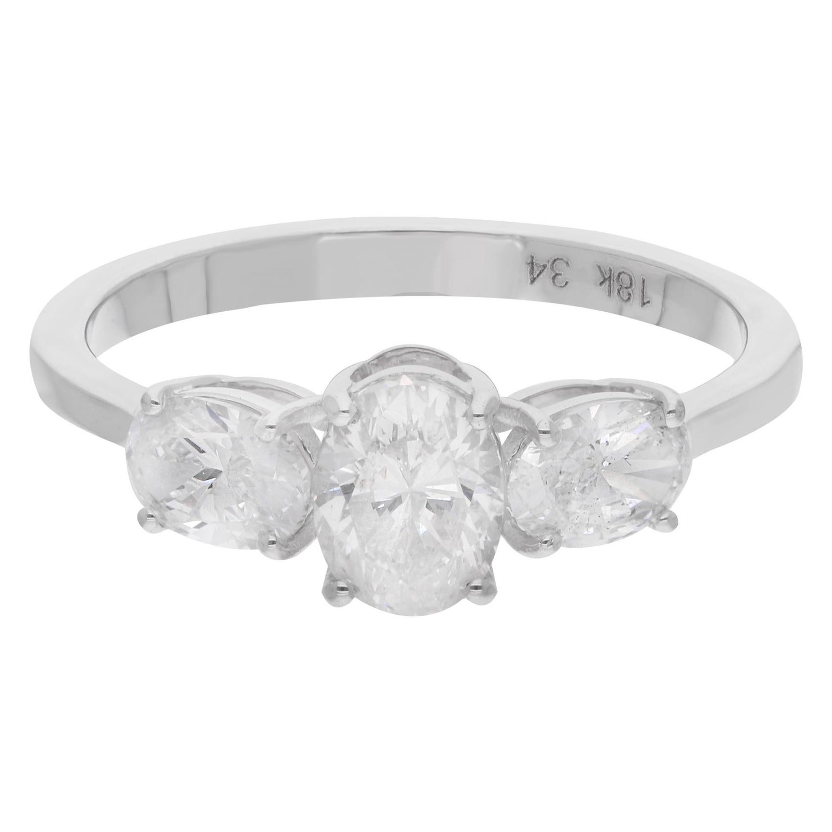 Natural 1.47 Carat Oval Shape Diamond Wedding Ring 18 Karat White Gold Jewelry