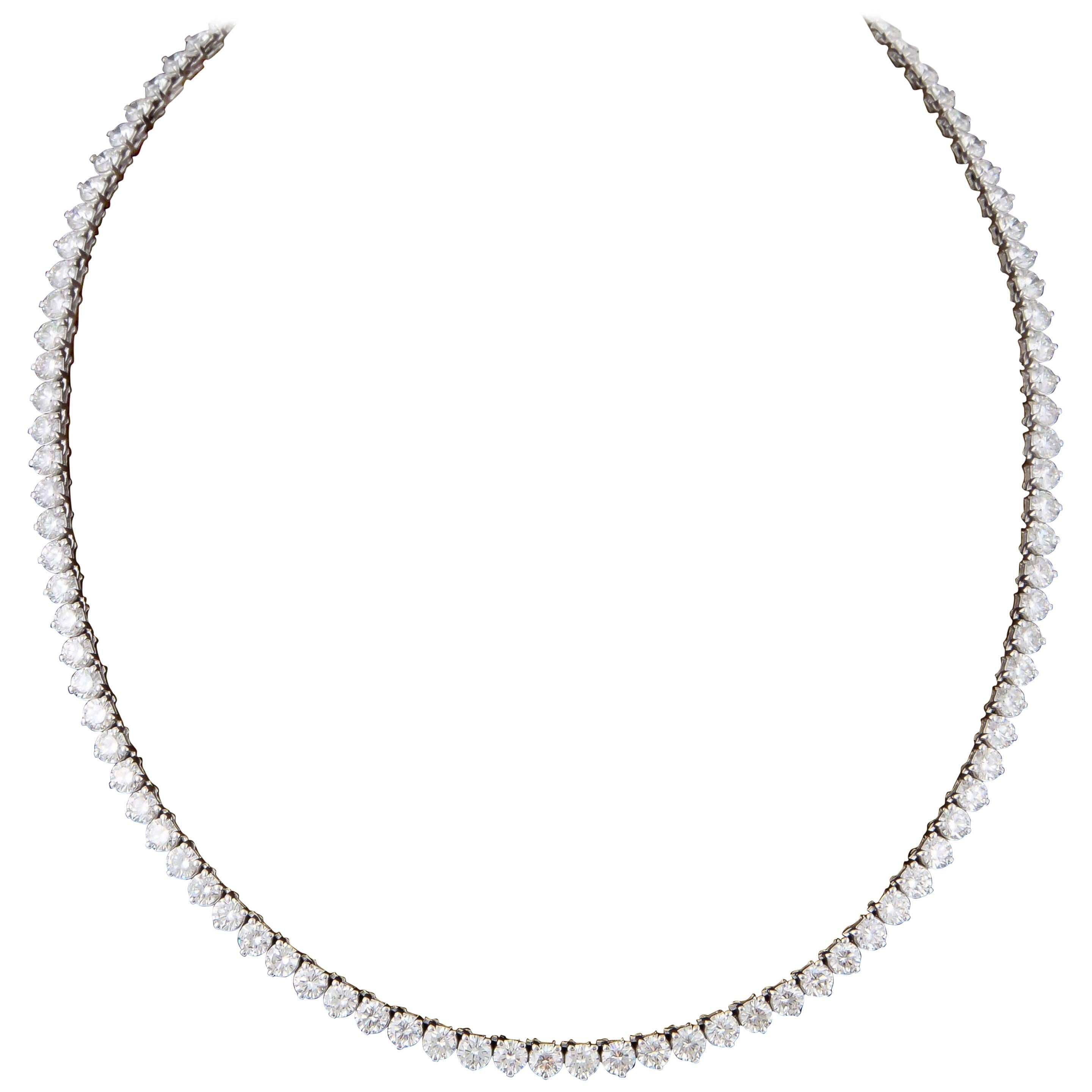 Fine Three Prong Diamond Tennis Necklace