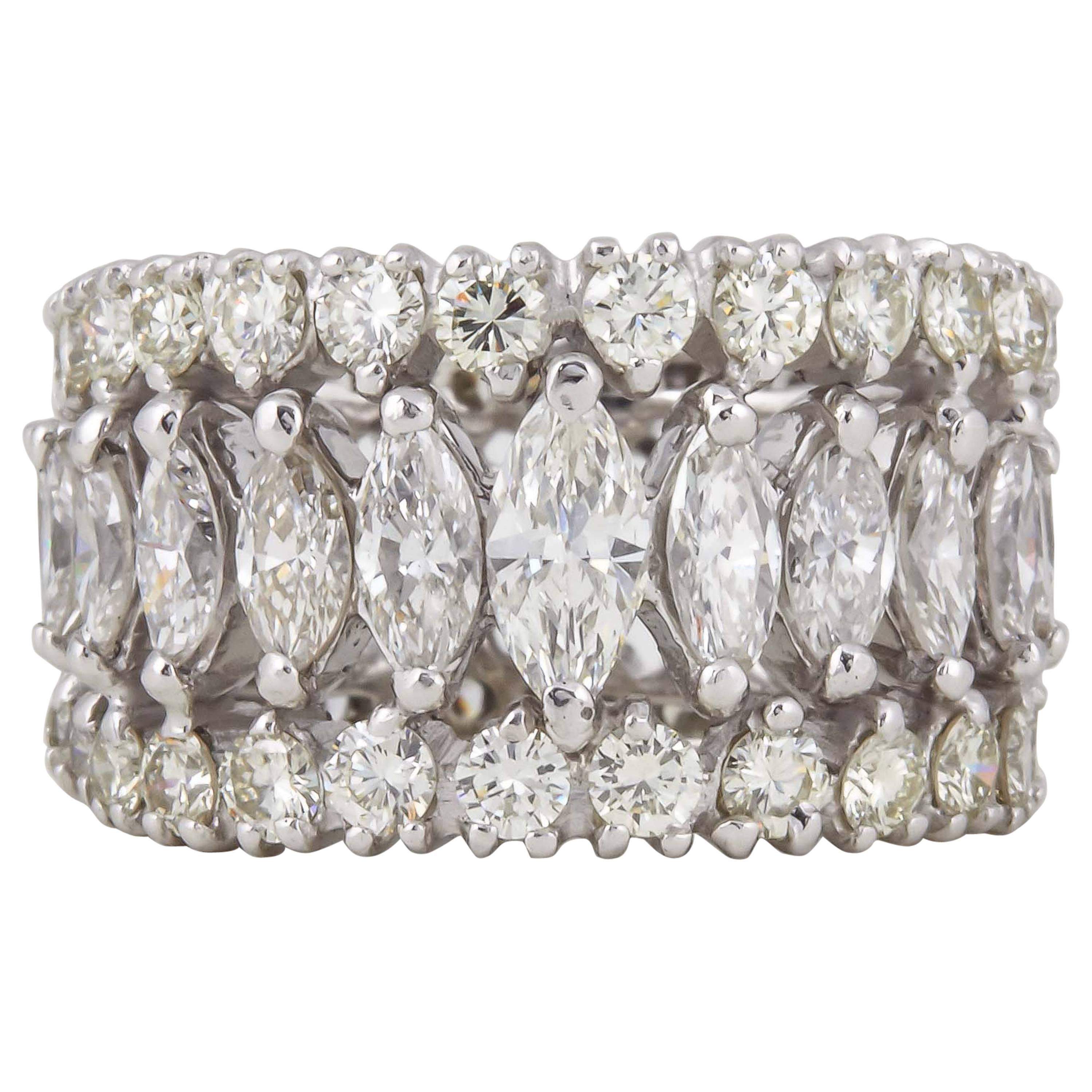 Marquise and Round Diamond Wide Graduated Eternity Band For Sale