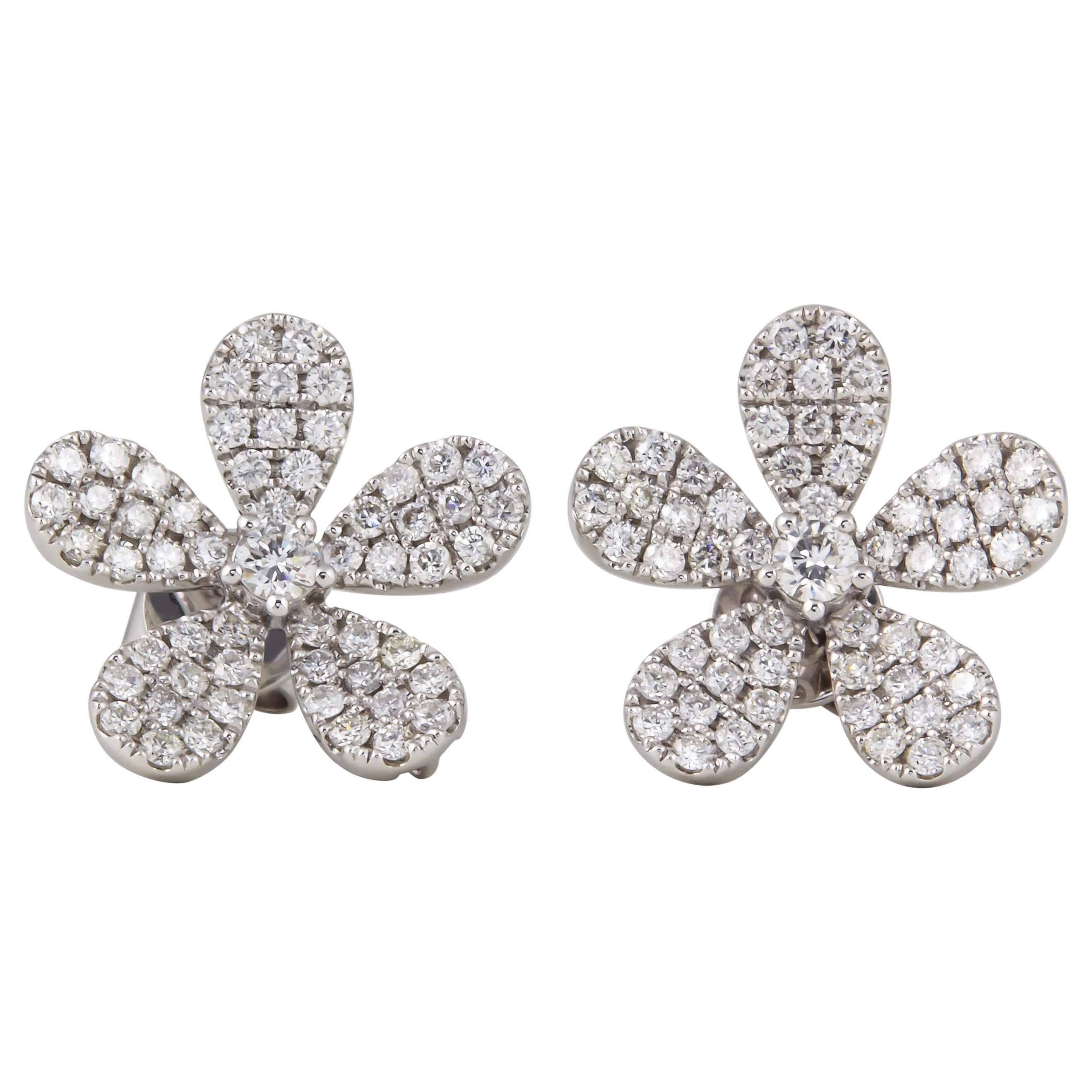 Diamond Flower Earrings For Sale