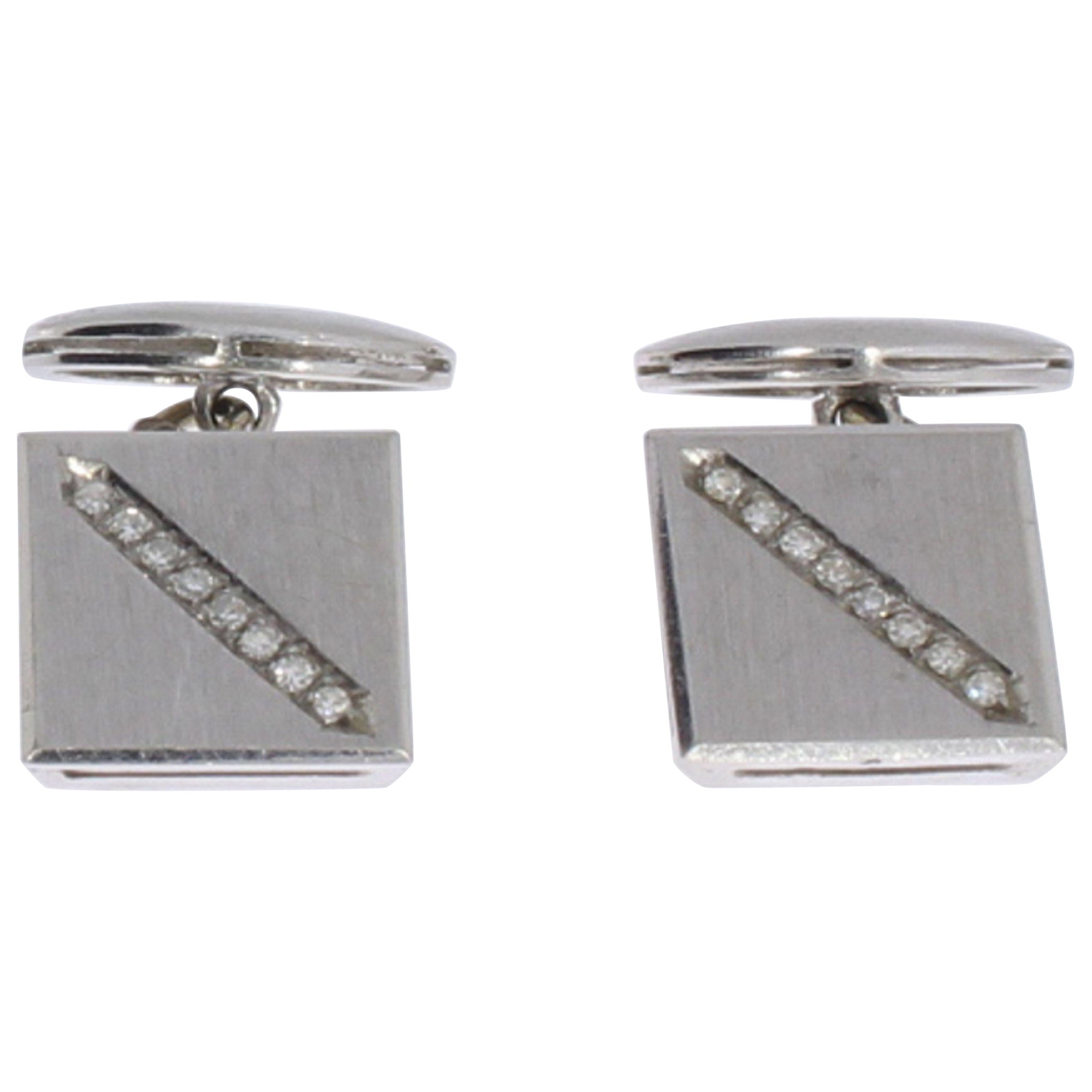 A Pair of White Gold Cufflinks with Diamonds For Sale