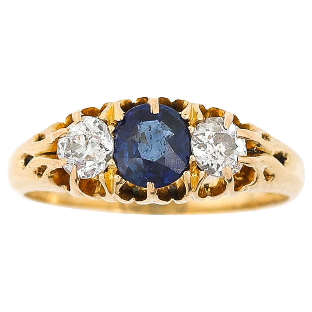 Victorian 18ct Gold Sapphire and Old Cut Diamond Ring Circa 1890