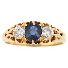 Antique Victorian 18ct Gold Sapphire and Old Cut Diamond Ring Circa 1890