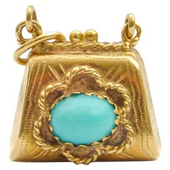 Vintage 14K Gold and Turquoise Purse Charm Pendant