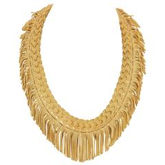 1960's  Flexible Fringe Braided HandWoven  Gold necklace