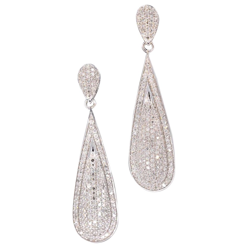 White Gold Earrings Full of Diamonds For Sale