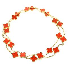 Vintage Van Cleef Arpels Coral Alhambra Gold Necklace