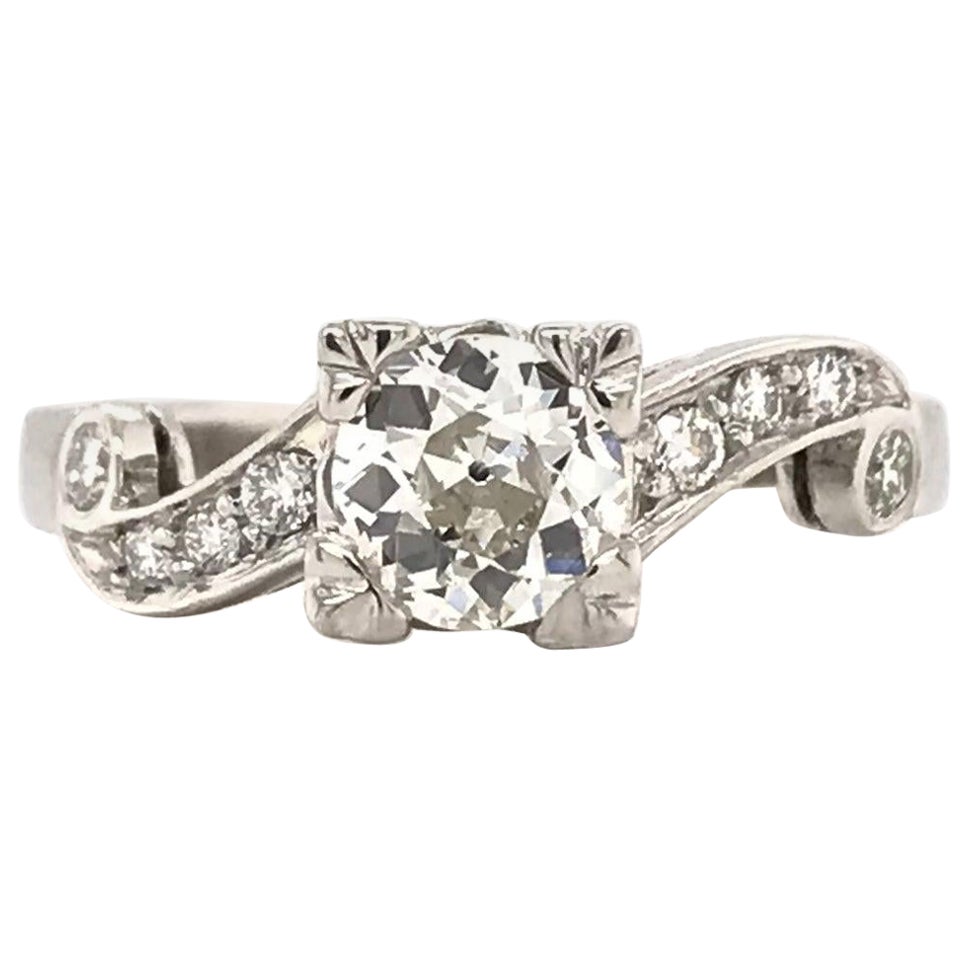 0.74 Carat Mid Century Diamond Platinum Ring For Sale